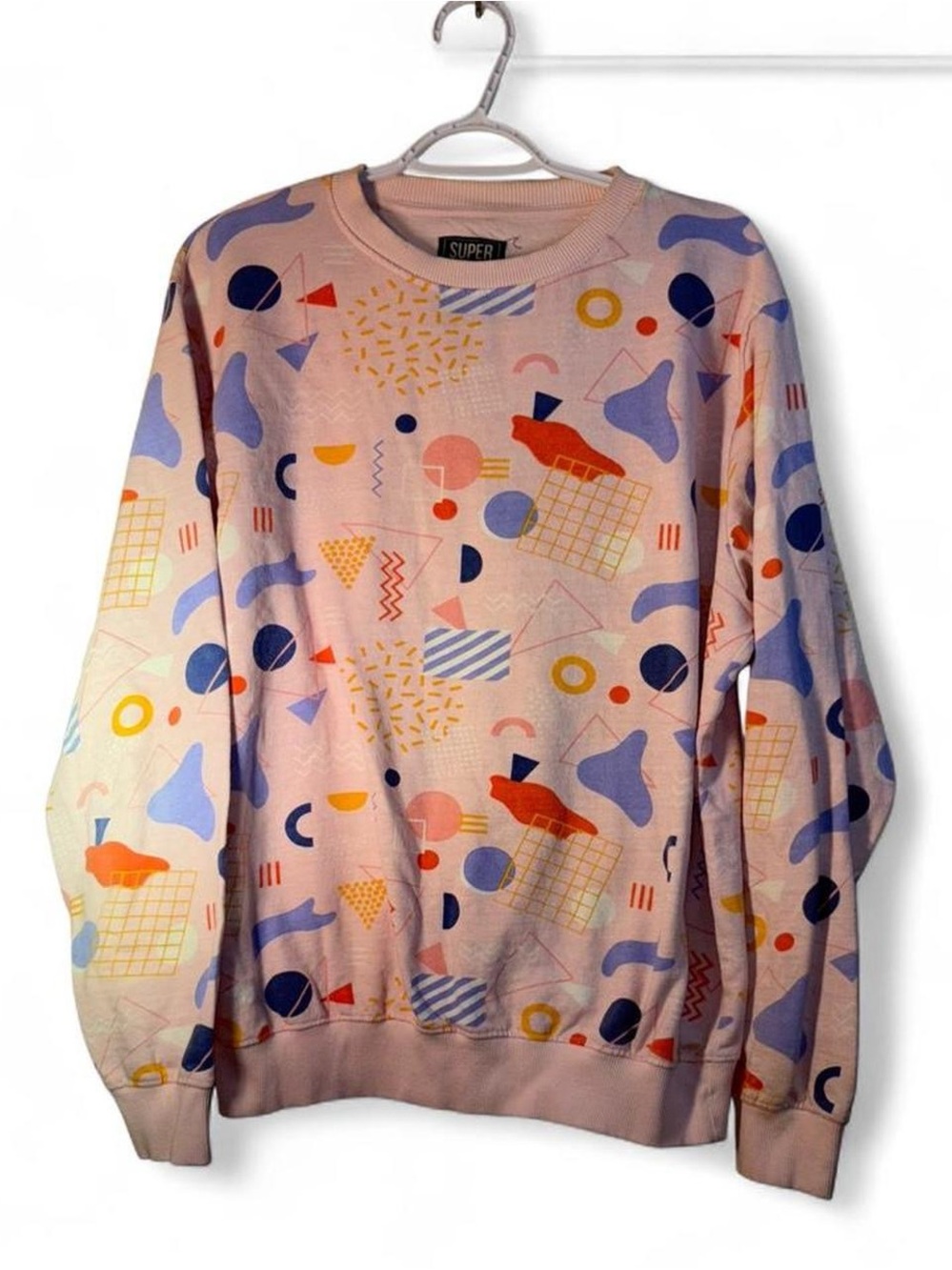 Super R Pastel Pink Geometric Print Women's Sweater